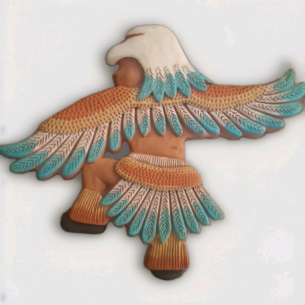 Vintage Native American Eagle Head Warrior Dance Wall Art Hanging Signed 11x9